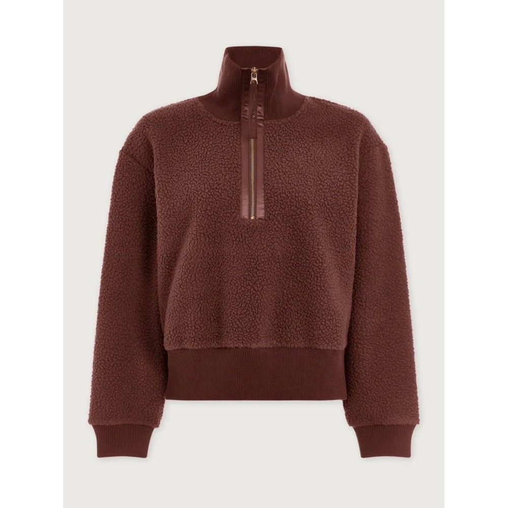 VARLEY Dark Brown Roselle Borg Fleece Half Zip Pullover M Clean Girl Sporty - Picture 2 of 11